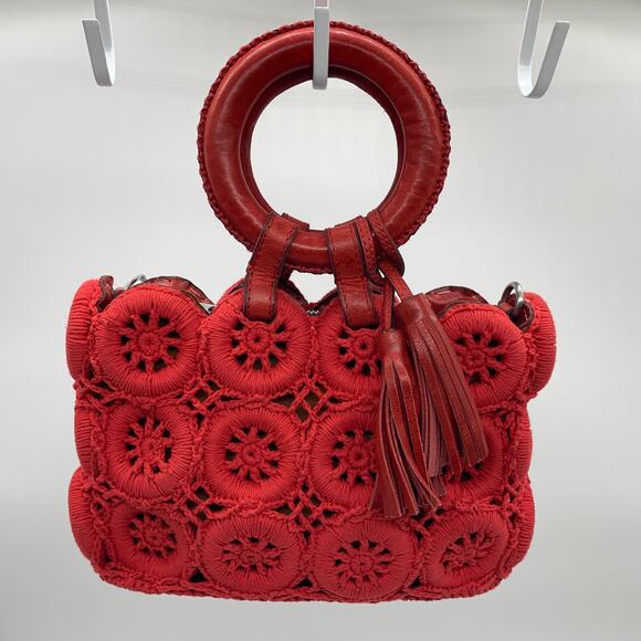 Patricia Nash Crochet Vobbia Small Tote Women Purse Red Color - Picture 1 of 16